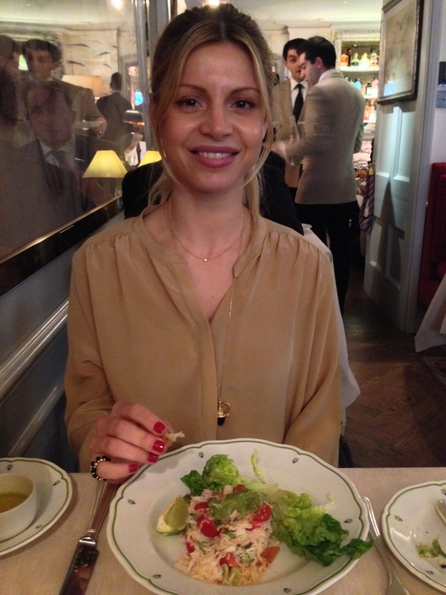My beautiful friend Ines with her started - a crab salad. 